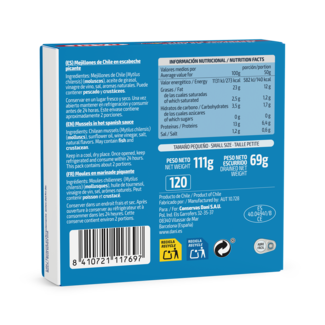 Vista trasera Mejillones en escabeche picante 15-20 111g