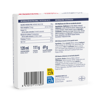 Vista trasera Mejillones en escabeche picante 15-20 111g