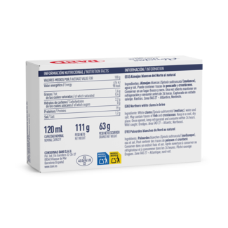 Vista trasera Almejas blancas del Norte al natural 111g